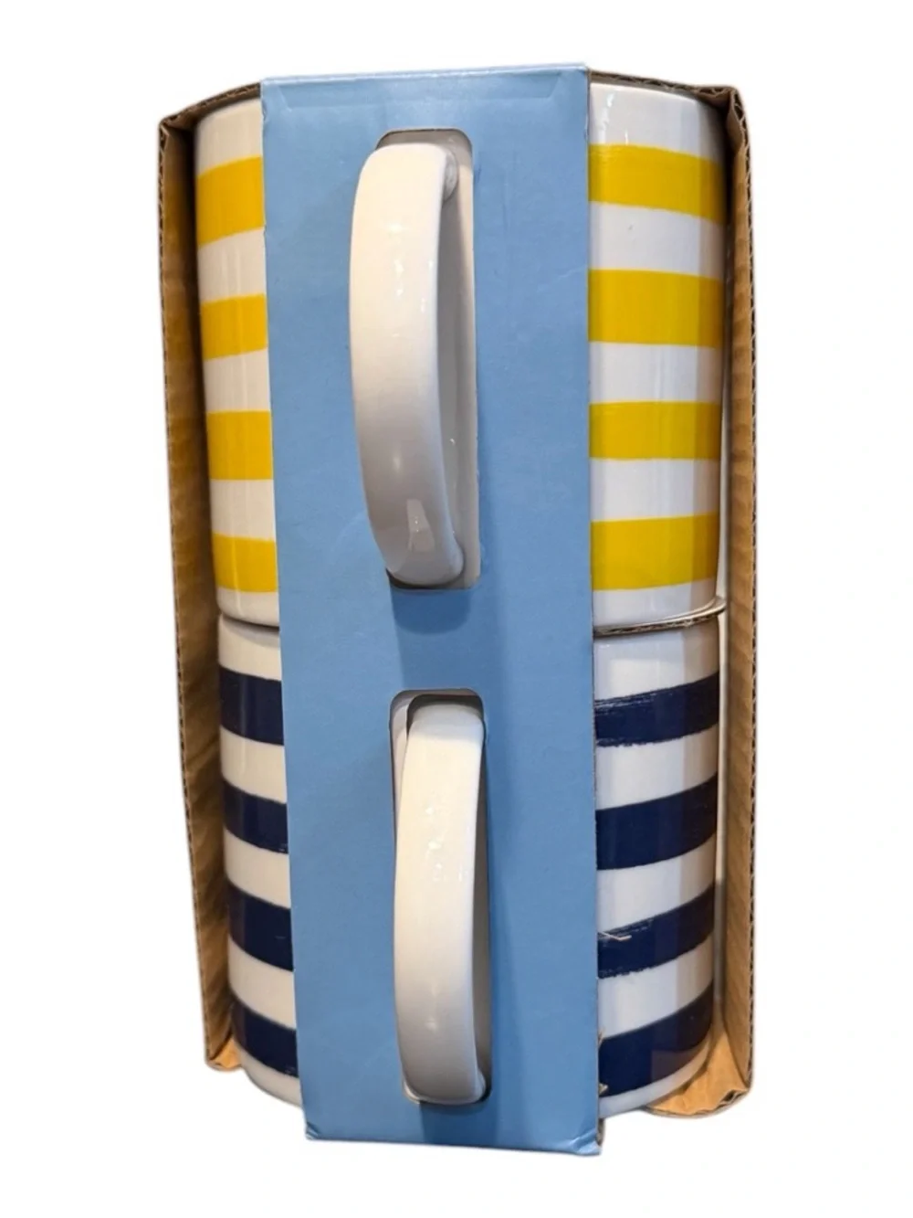 Harvest Green Studio 2 Mug Set Striped Ceramic Coffee Cups British Design - Picture 4 of 5